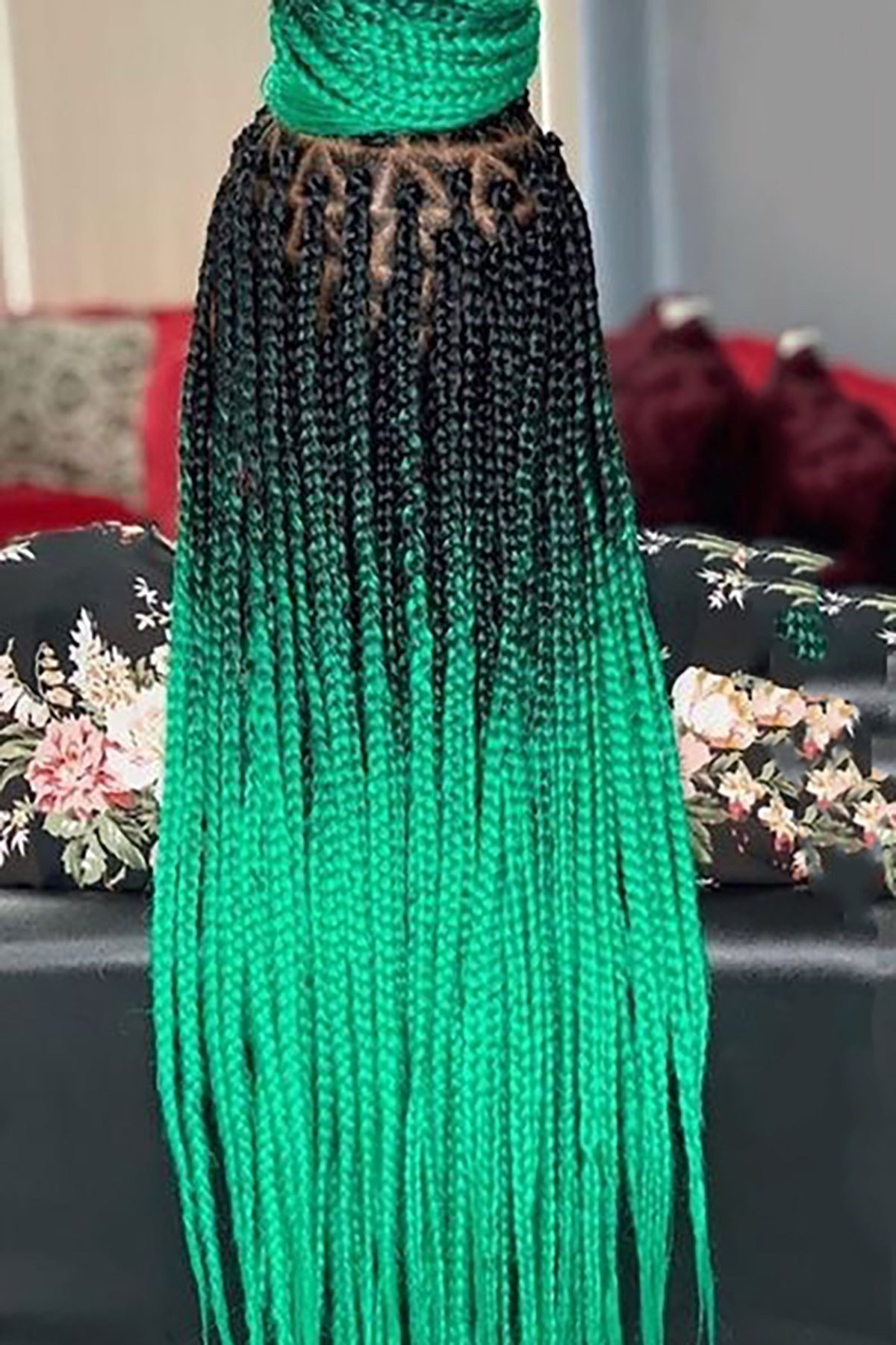 Yeşil Siyah İki Renk Ombreli Afrika Zenci Örgüsü Box Braid Sentetik Saç 60cm 100gr